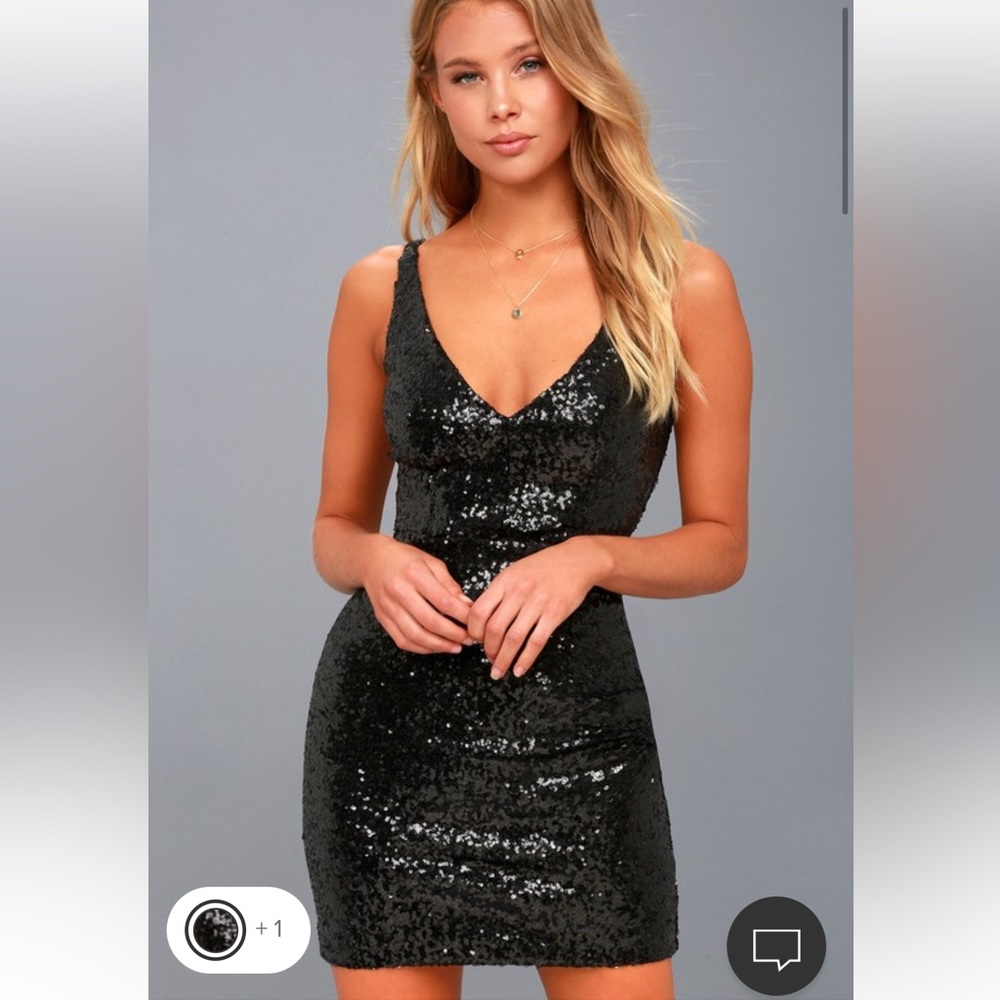 Lulus Champagne Showers Black Sequin Bodycon Dress